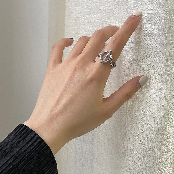 925 Sterling Silver Geometric Chain Adjustable Rings For Women - Picture 2 of 7